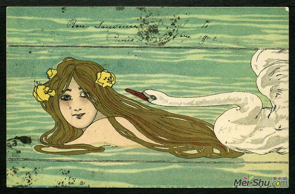 拉斐尔基什内尔(Raphael Kirchner)高清作品《列达与天鹅》