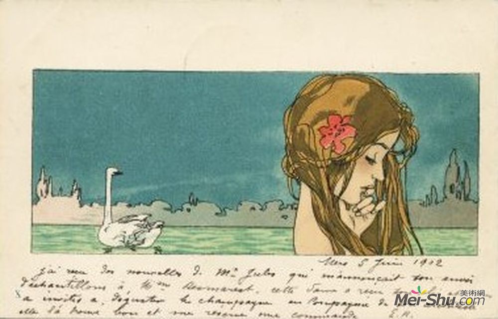 拉斐尔基什内尔(Raphael Kirchner)高清作品《列达与天鹅》