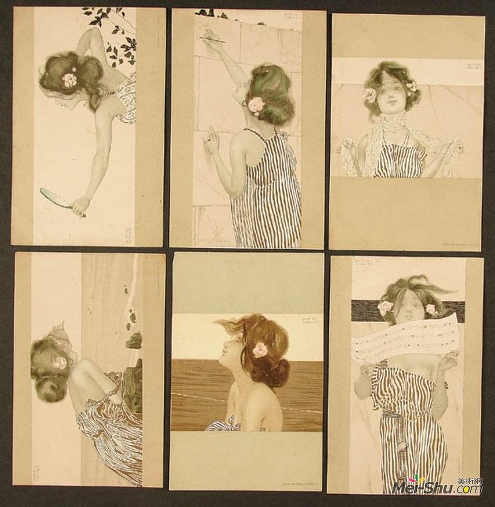 拉斐尔基什内尔(Raphael Kirchner)高清作品《棕色绿色边界之间的女孩》