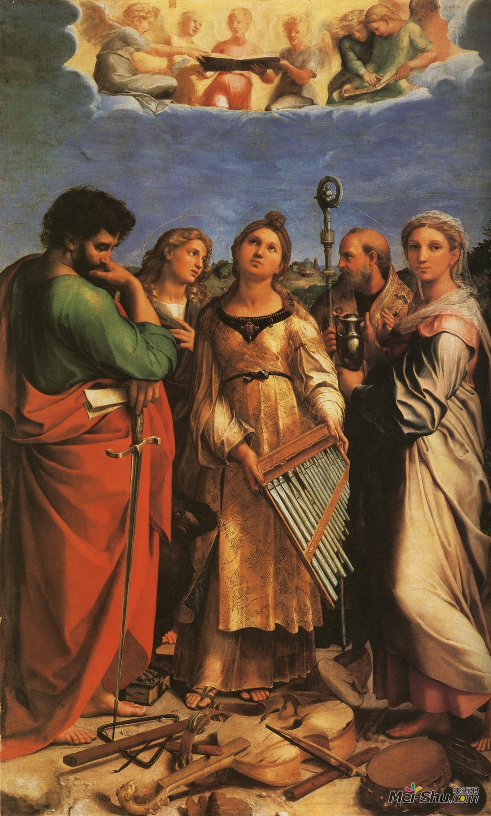 拉斐尔(Raphael)高清作品《St. Cecilia with Sts. Paul, John Evangelists, Augustine and》