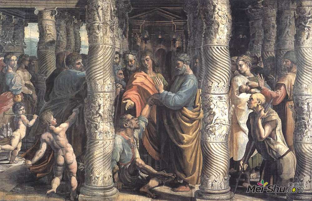 拉斐尔(Raphael)高清作品《瘸腿人的治疗（西斯廷教堂的卡通片）》