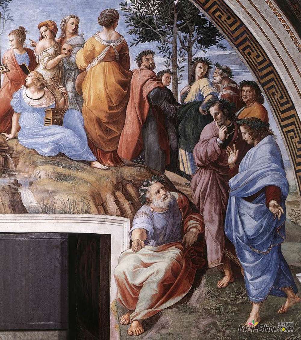 拉斐尔(Raphael)高清作品《The Parnassus, from the Stanza delle Segnatura (detail)》