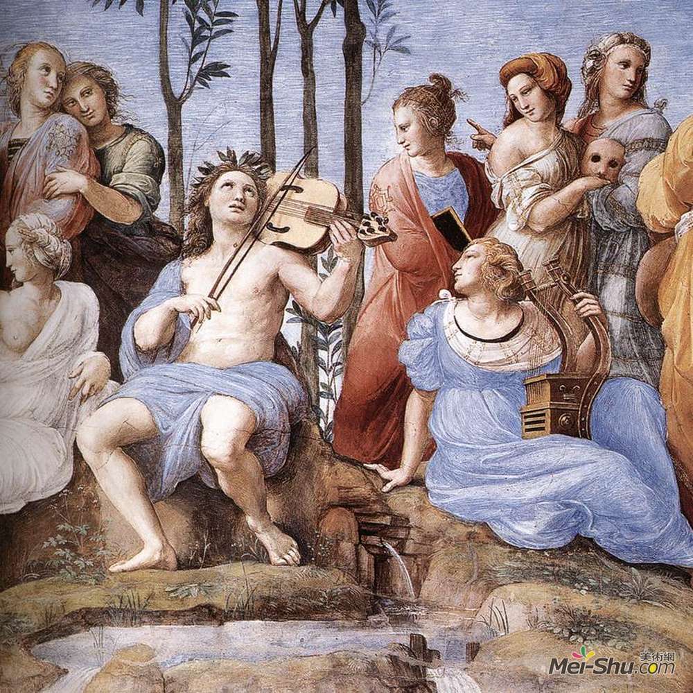 拉斐尔(Raphael)高清作品《The Parnassus, from the Stanza delle Segnatura (detail)》