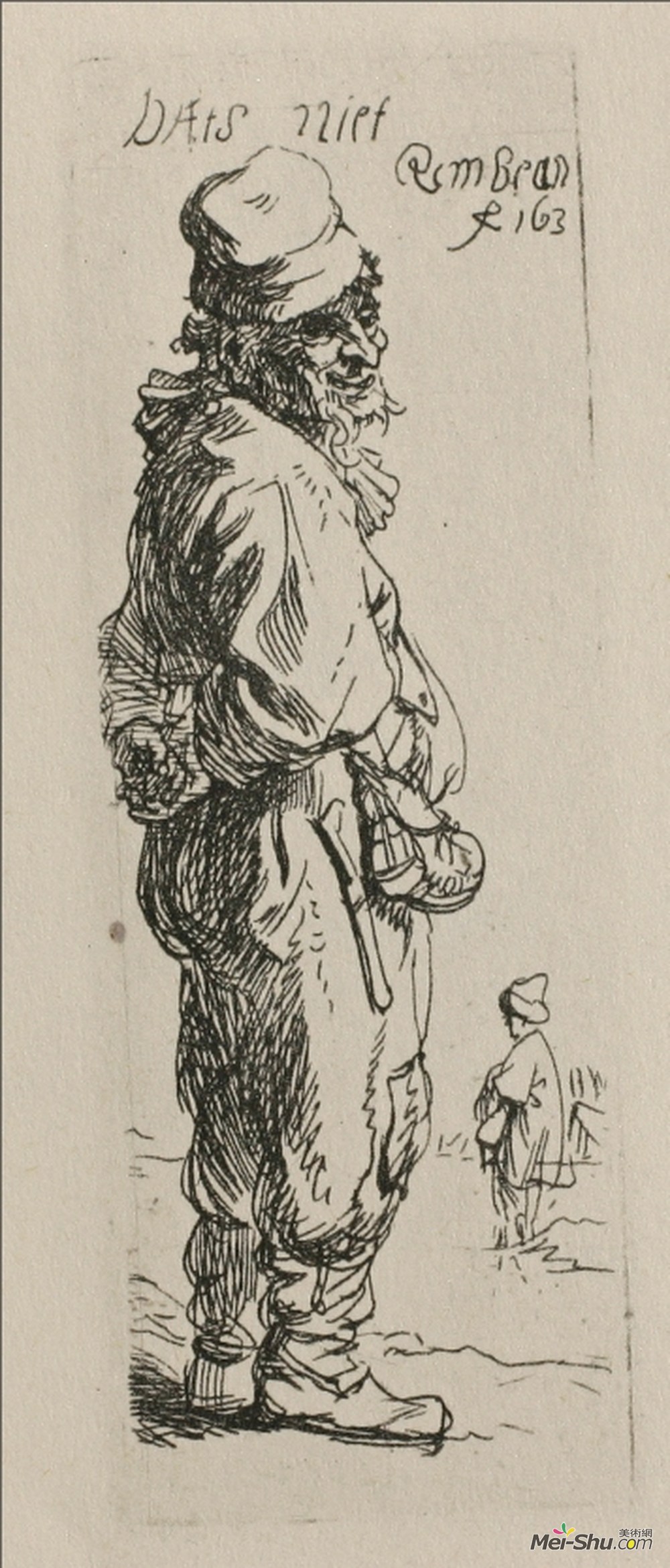 伦勃朗(Rembrandt)高清作品《一个乞丐和一个同伴，向右拐》