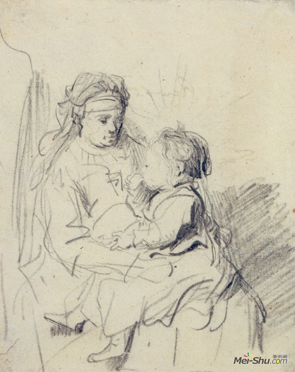 伦勃朗(Rembrandt)高清作品《一个护士和一个吃孩子》