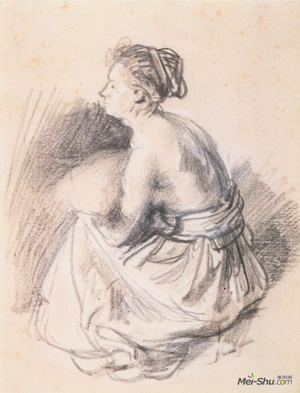 伦勃朗(Rembrandt)高清作品《坐着的女人，赤裸着腰》