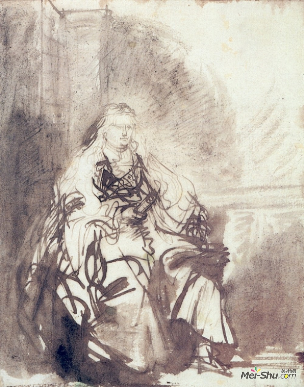 伦勃朗(Rembrandt)高清作品《犹太犹太新娘研究》