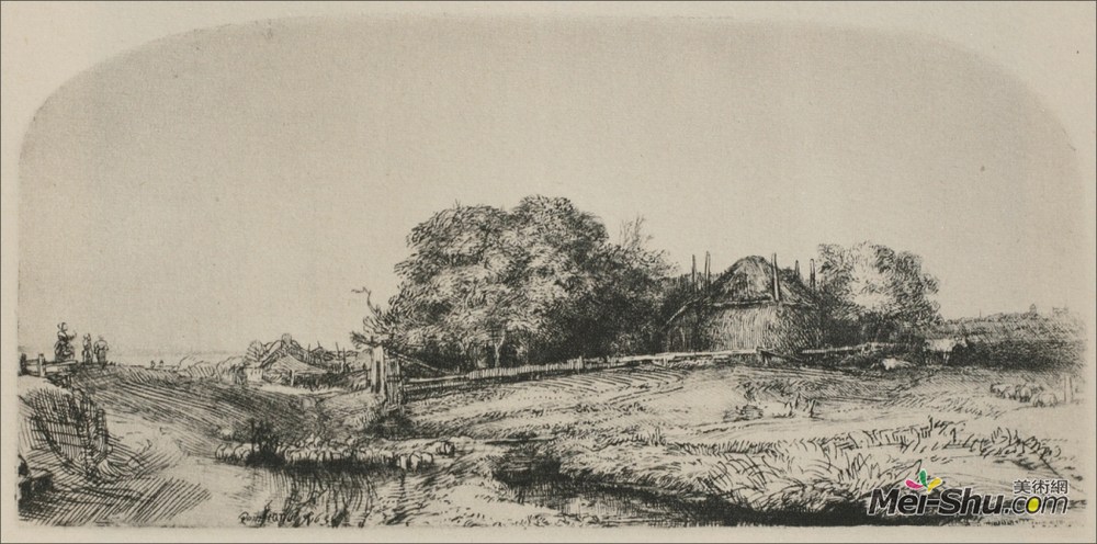 伦勃朗(Rembrandt)高清作品《一群群羊的拱形景观》