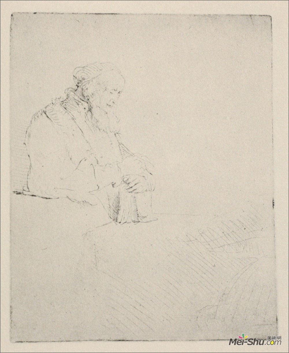伦勃朗(Rembrandt)高清作品《一个老人把手放在书上》
