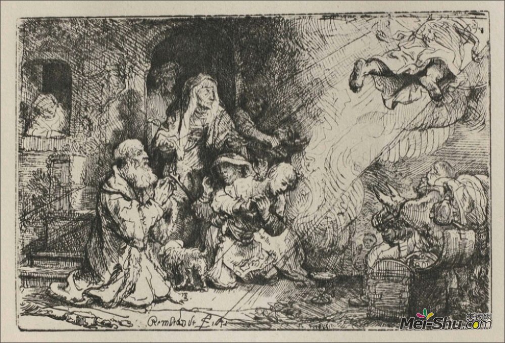 伦勃朗(Rembrandt)高清作品《天使离开托比亚斯家族》