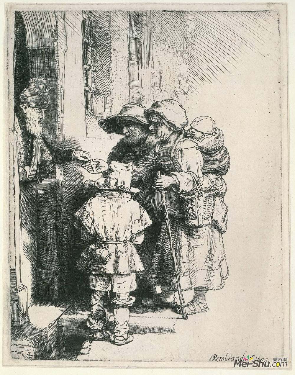 伦勃朗(Rembrandt)高清作品《家门口的乞丐》