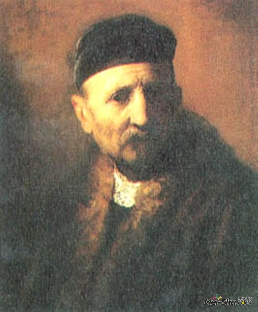 伦勃朗(Rembrandt)高清作品《一个带贝雷帽的老人的半身像》