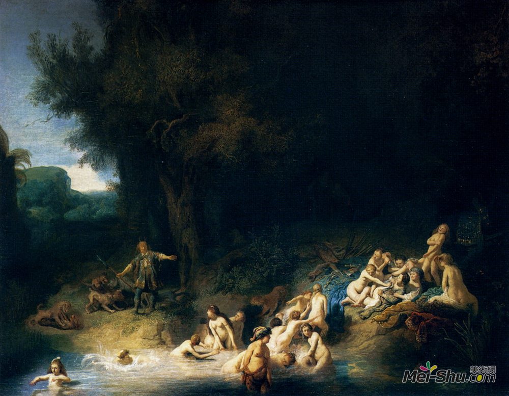 伦勃朗(Rembrandt)高清作品《Diana Bathing, with the Stories of Actaeon and Callisto》