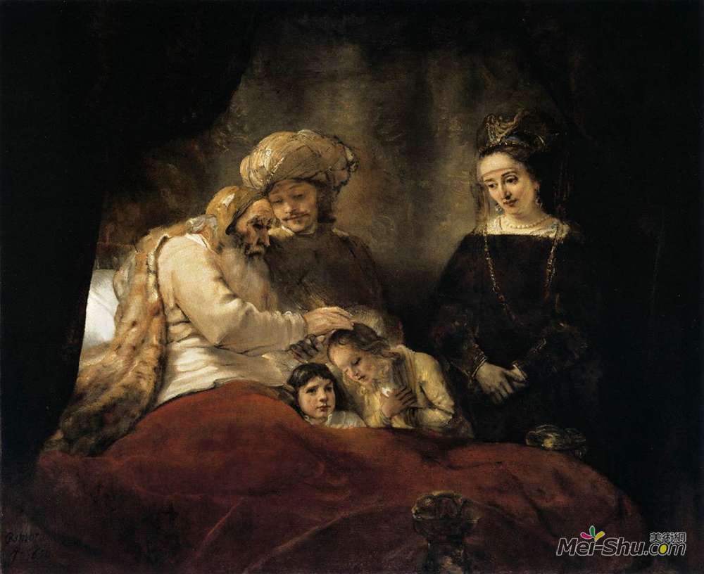 伦勃朗(Rembrandt)高清作品《雅各伯祝福约瑟夫的孩子们》