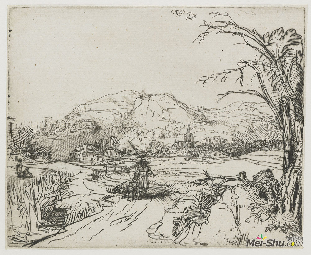 伦勃朗(Rembrandt)高清作品《牧羊犬和狗的风景》