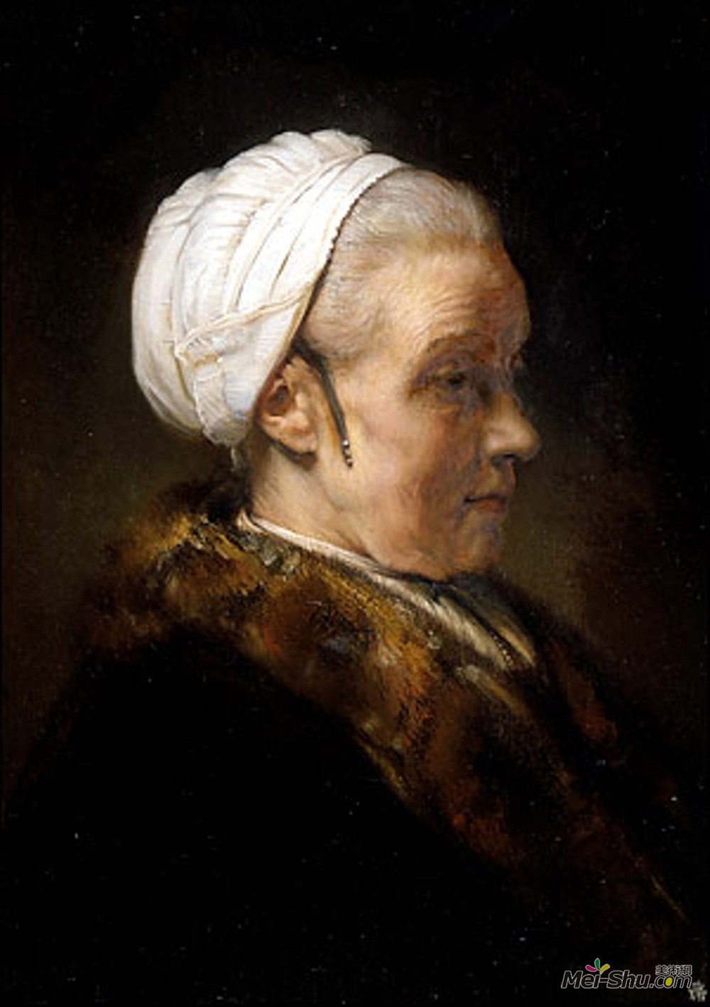 伦勃朗(Rembrandt)高清作品《白帽老年妇女的照明研究》