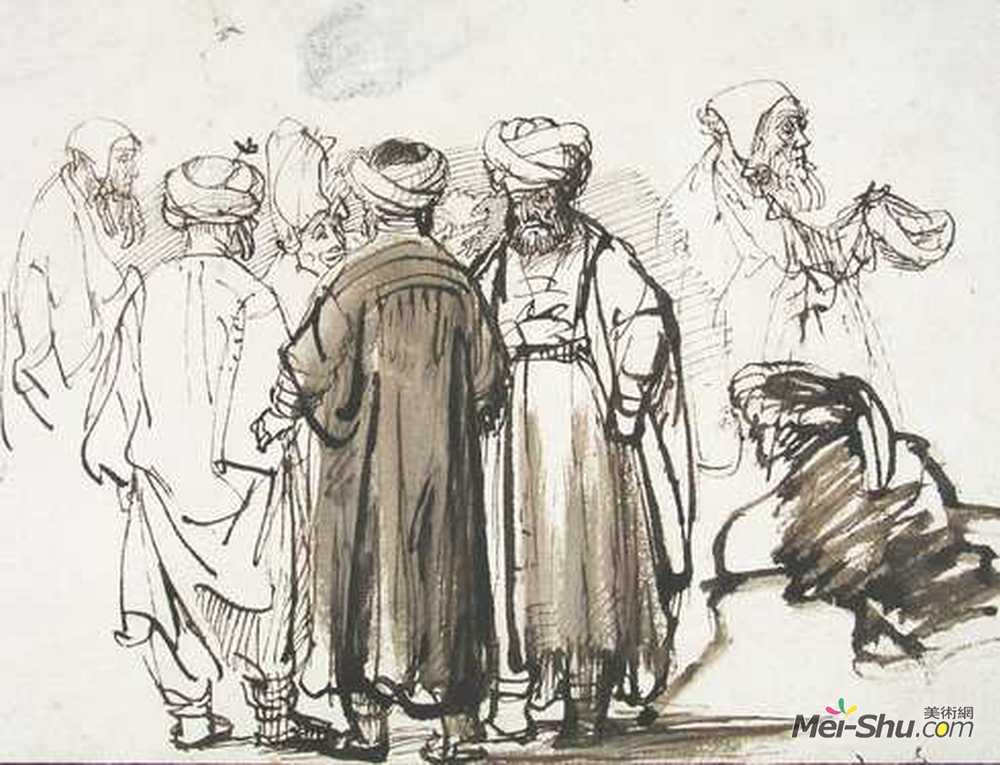 伦勃朗(Rembrandt)高清作品《东方服饰中的男人与哈尔乞丐的两个研究》