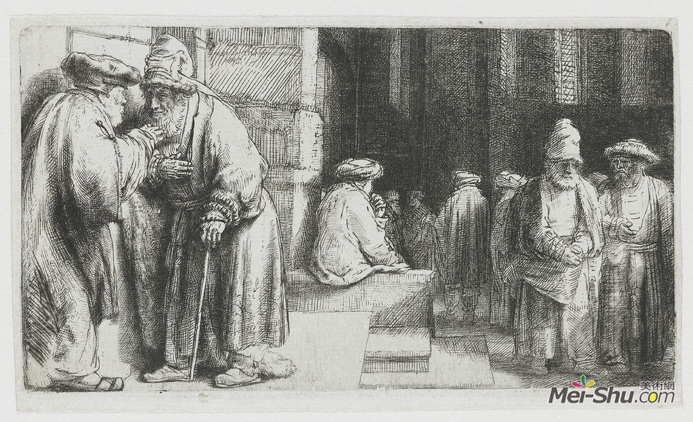 伦勃朗(Rembrandt)高清作品《庙里的法利赛人（犹太会堂里的犹太人）》