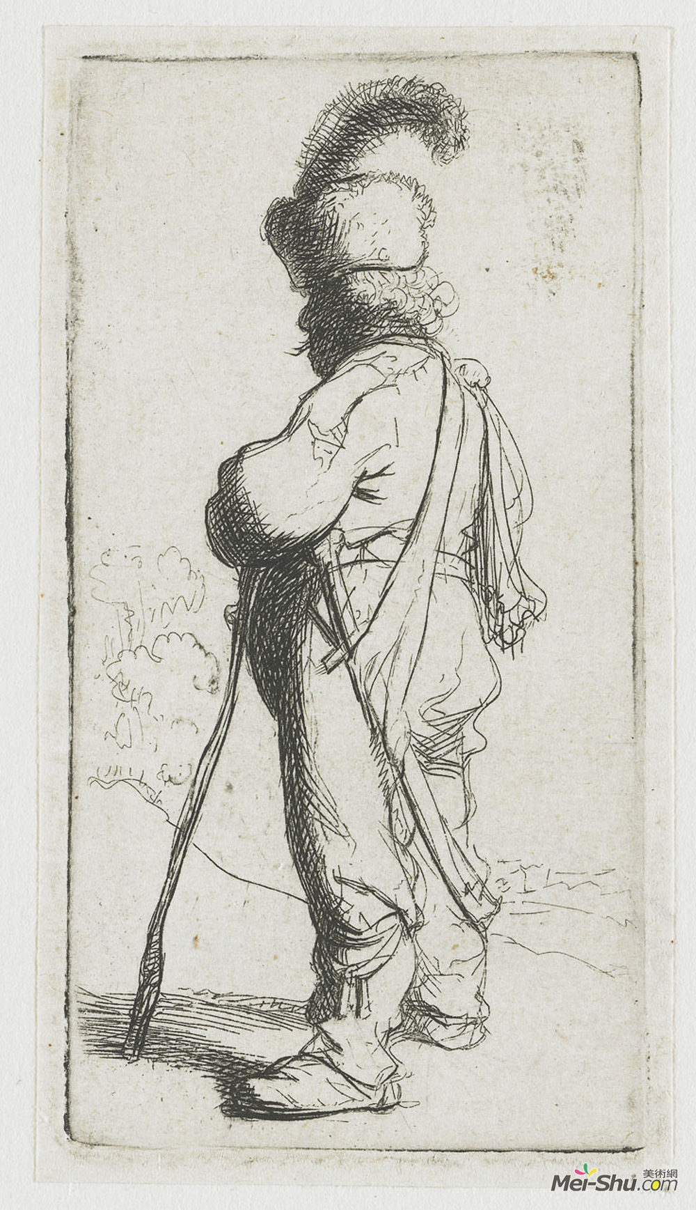 伦勃朗(Rembrandt)高清作品《拄着拐杖的波兰德》