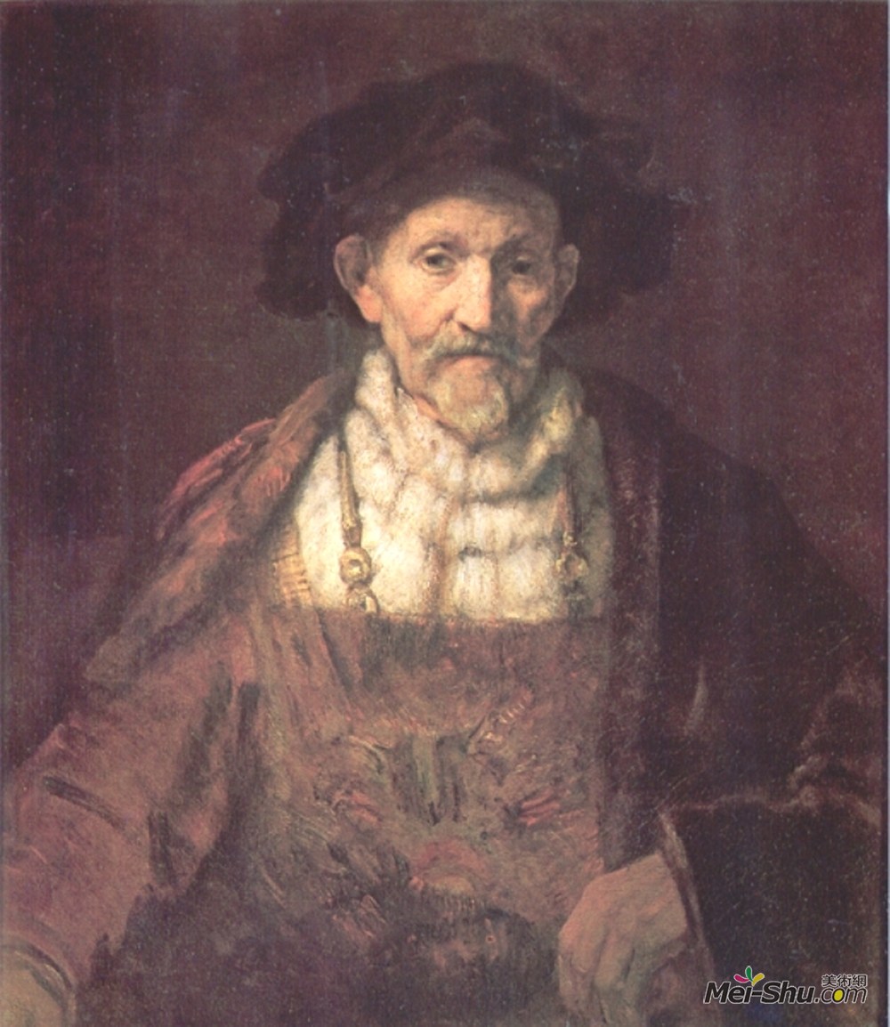 伦勃朗(Rembrandt)高清作品《一个穿红衣服的老人的肖像》