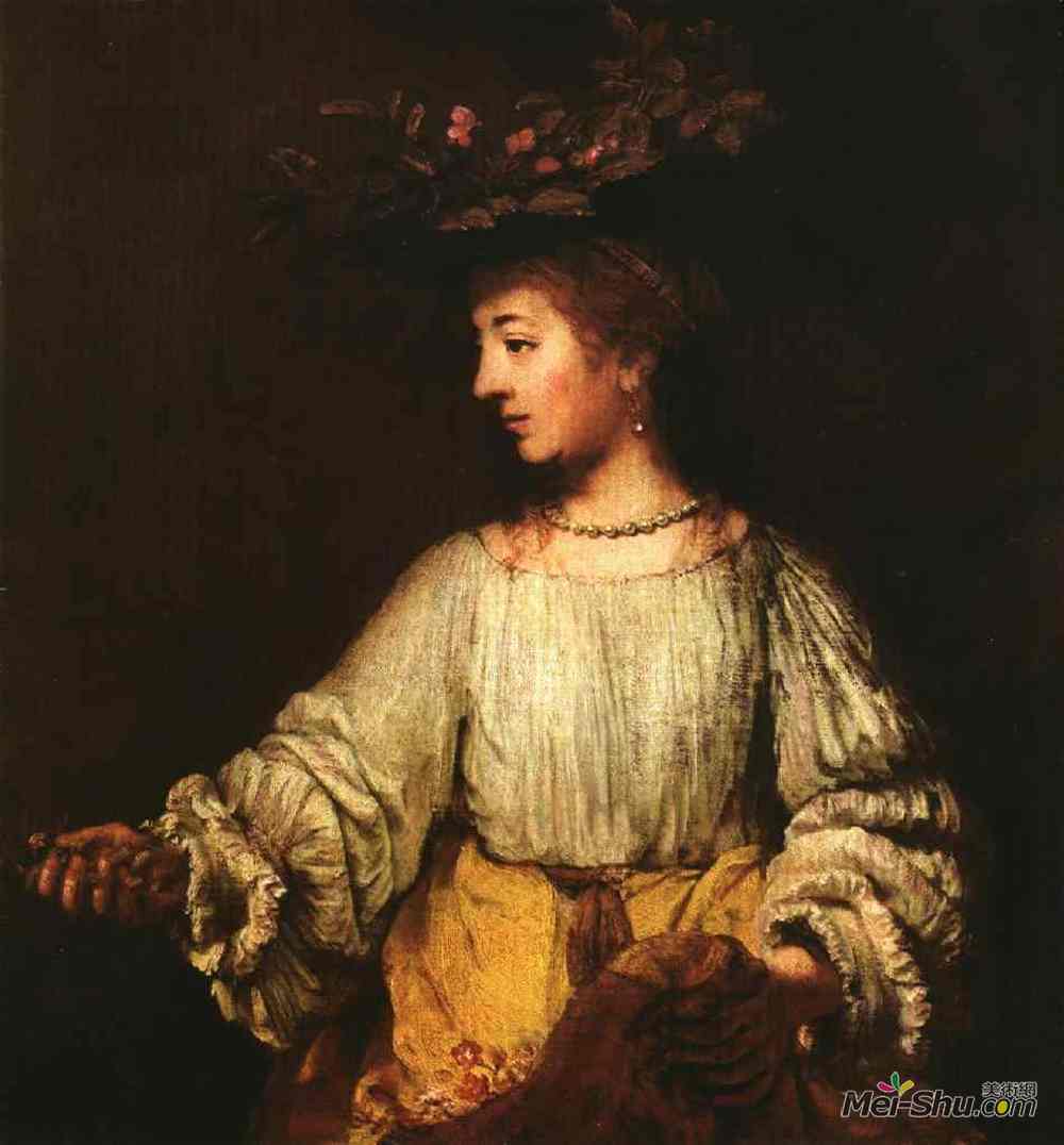 伦勃朗(Rembrandt)高清作品《Hendrickje Stofells作为植物群的肖像》