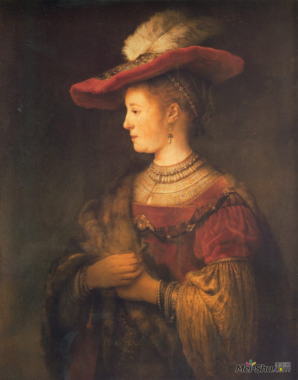 伦勃朗(Rembrandt)高清作品《Portrait of Saskia van Uylenburgh》