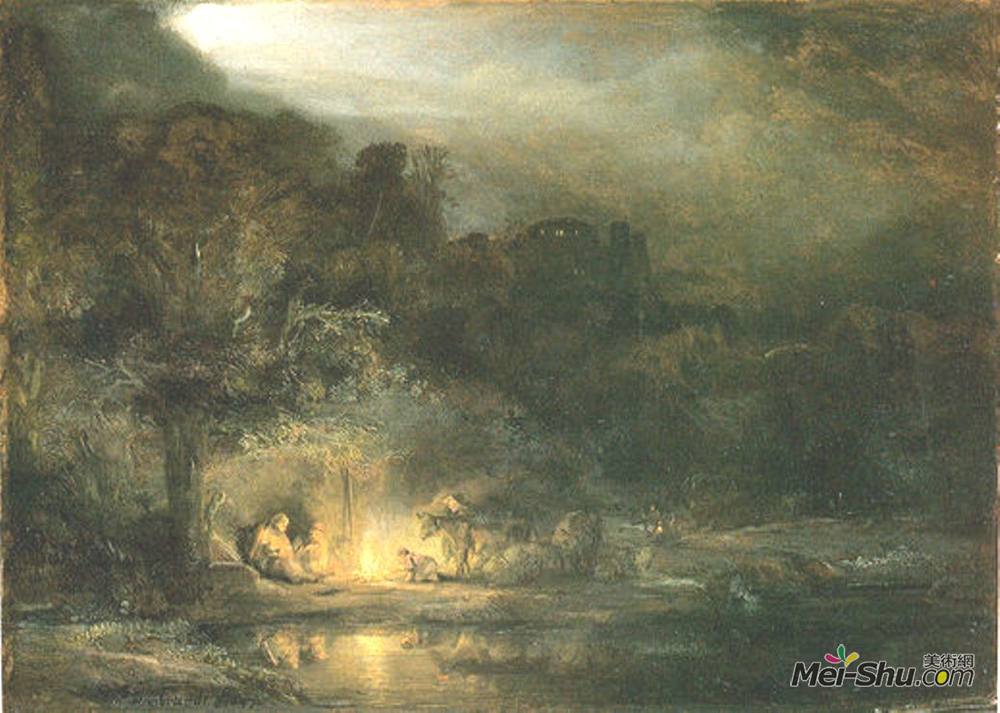 伦勃朗(Rembrandt)高清作品《在飞往埃及的航班上休息》