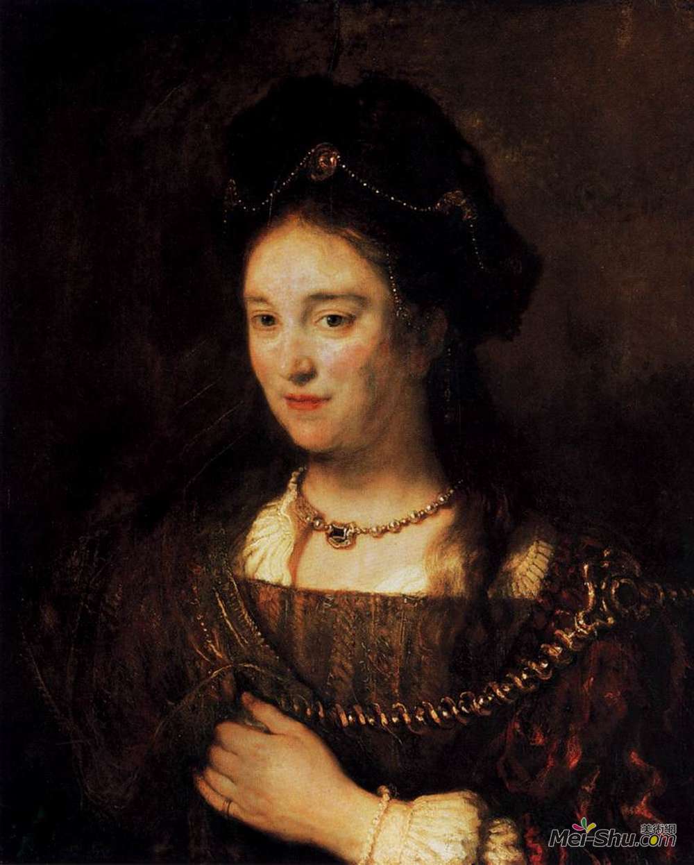 伦勃朗(Rembrandt)高清作品《萨斯基亚，艺术家的妻子》