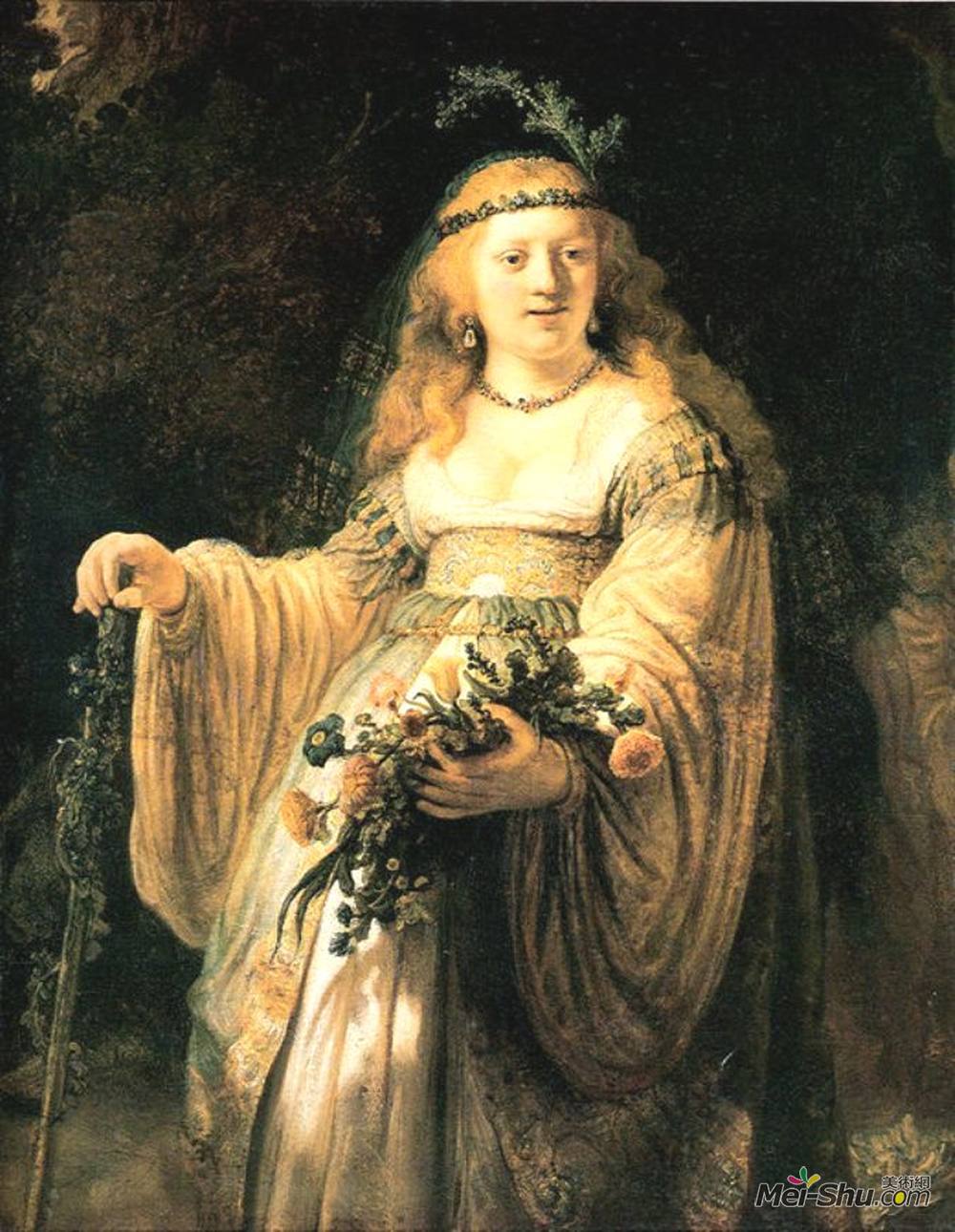 伦勃朗(Rembrandt)高清作品《Saskia van Uylenburgh in Arcadian Costume》