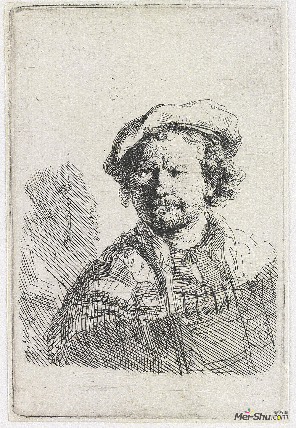 伦勃朗(Rembrandt)高清作品《平顶绣花连衣裙中的自画像》
