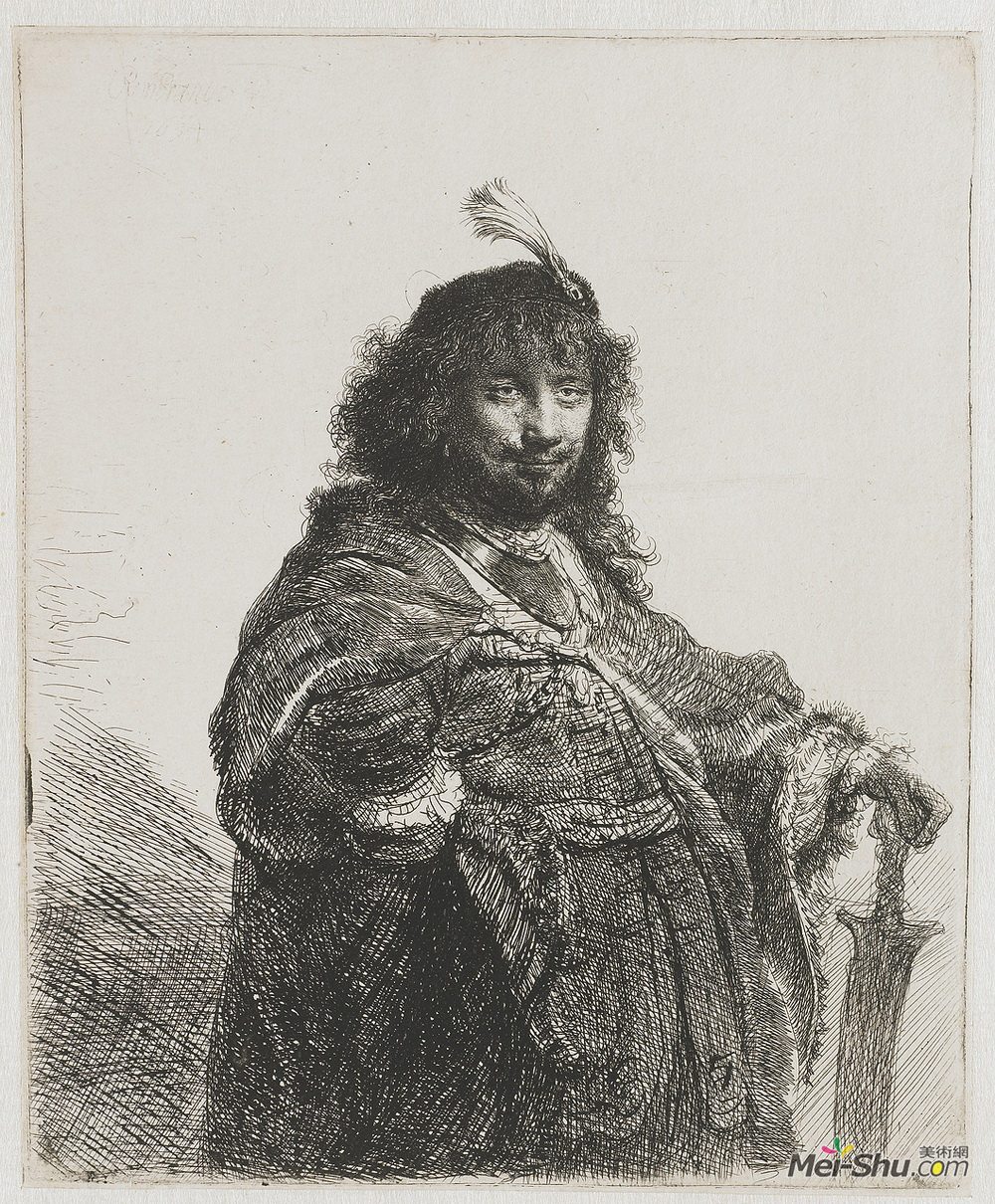 伦勃朗(Rembrandt)高清作品《羽冠下摆自画像》