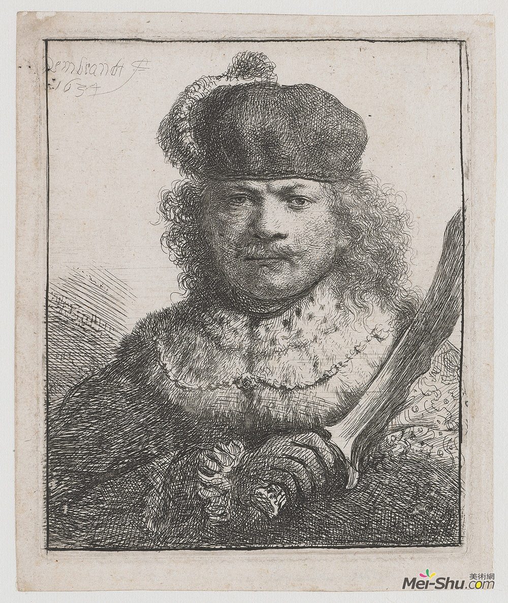 伦勃朗(Rembrandt)高清作品《带着军刀的自画像》