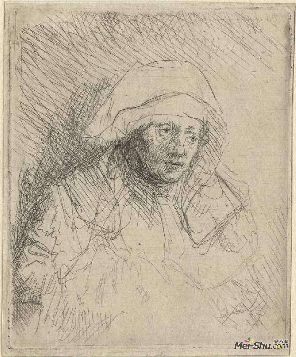 伦勃朗(Rembrandt)高清作品《戴着白色头饰的病妇（萨斯基亚）》