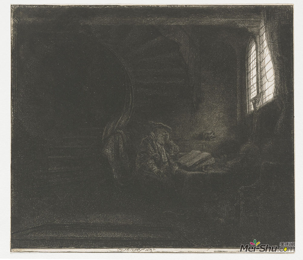 伦勃朗(Rembrandt)高清作品《黑暗中的圣杰罗姆》