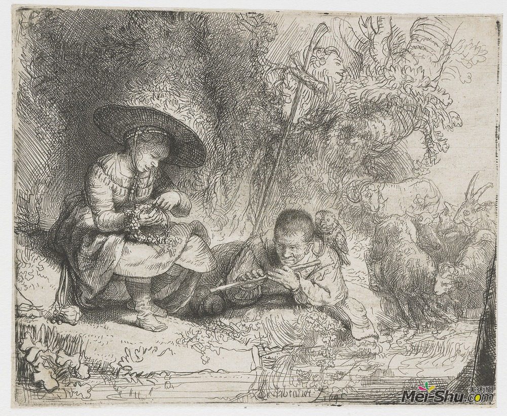 伦勃朗(Rembrandt)高清作品《笛子演奏者》