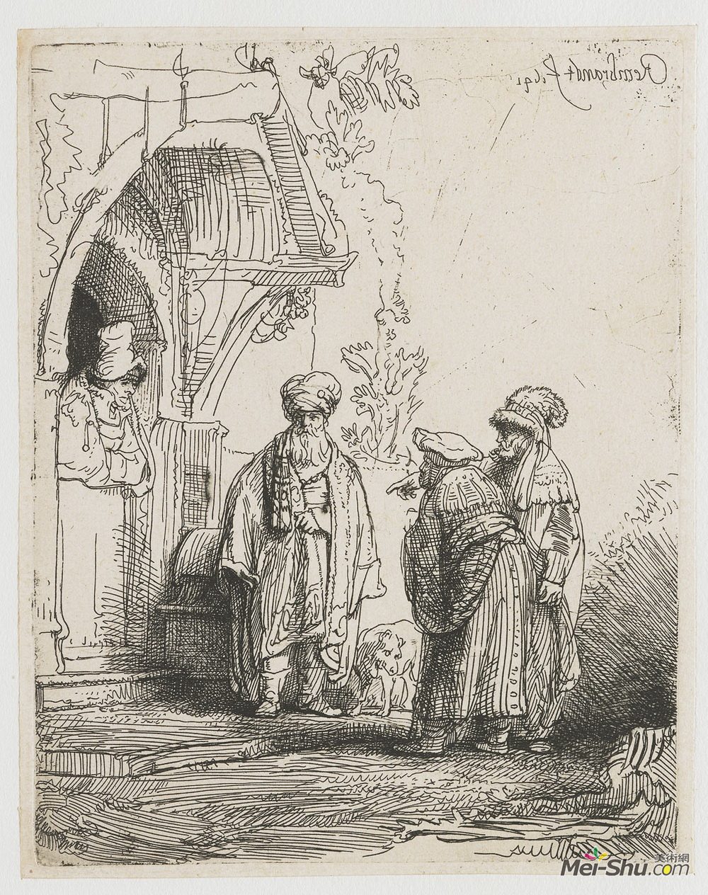 伦勃朗(Rembrandt)高清作品《三位东方人物（雅各伯和拉班）》