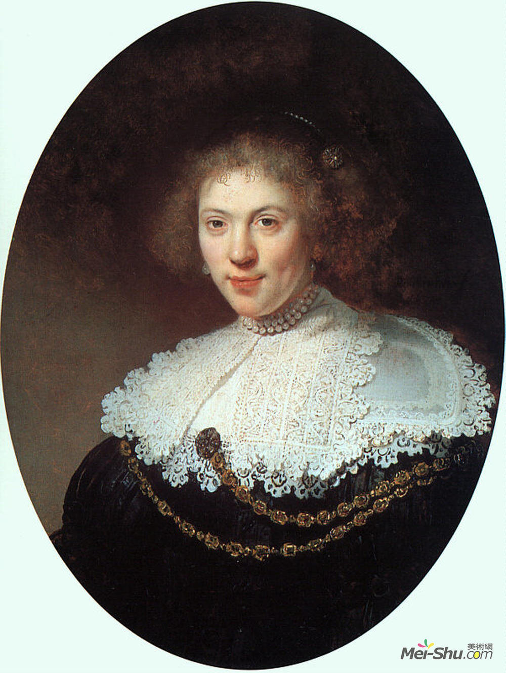 伦勃朗(Rembrandt)高清作品《戴金项链的女人》
