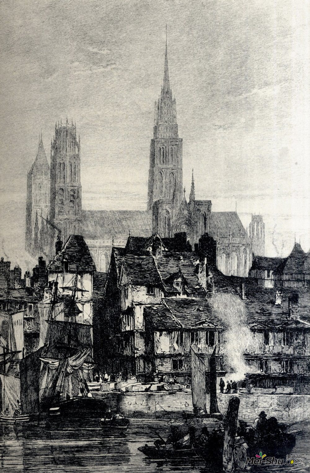 理查德德·帕克斯·伯宁顿(Richard Parkes Bonington)高清作品《大教堂前视图》