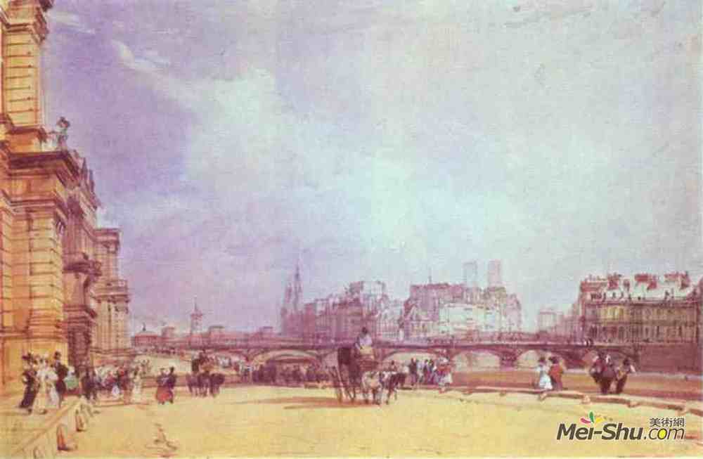 理查德德·帕克斯·伯宁顿(Richard Parkes Bonington)高清作品《巴黎。卢浮宫的码头。》