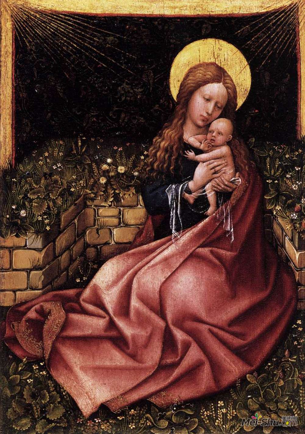 罗伯特.康宾(Robert Campin)高清作品《Madonna by a Grassy Bank Oak》