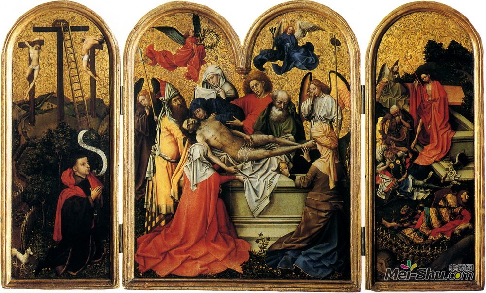 罗伯特.康宾(Robert Campin)高清作品《Triptych: The Two Thieves with the Empty Cross, The Entombme》