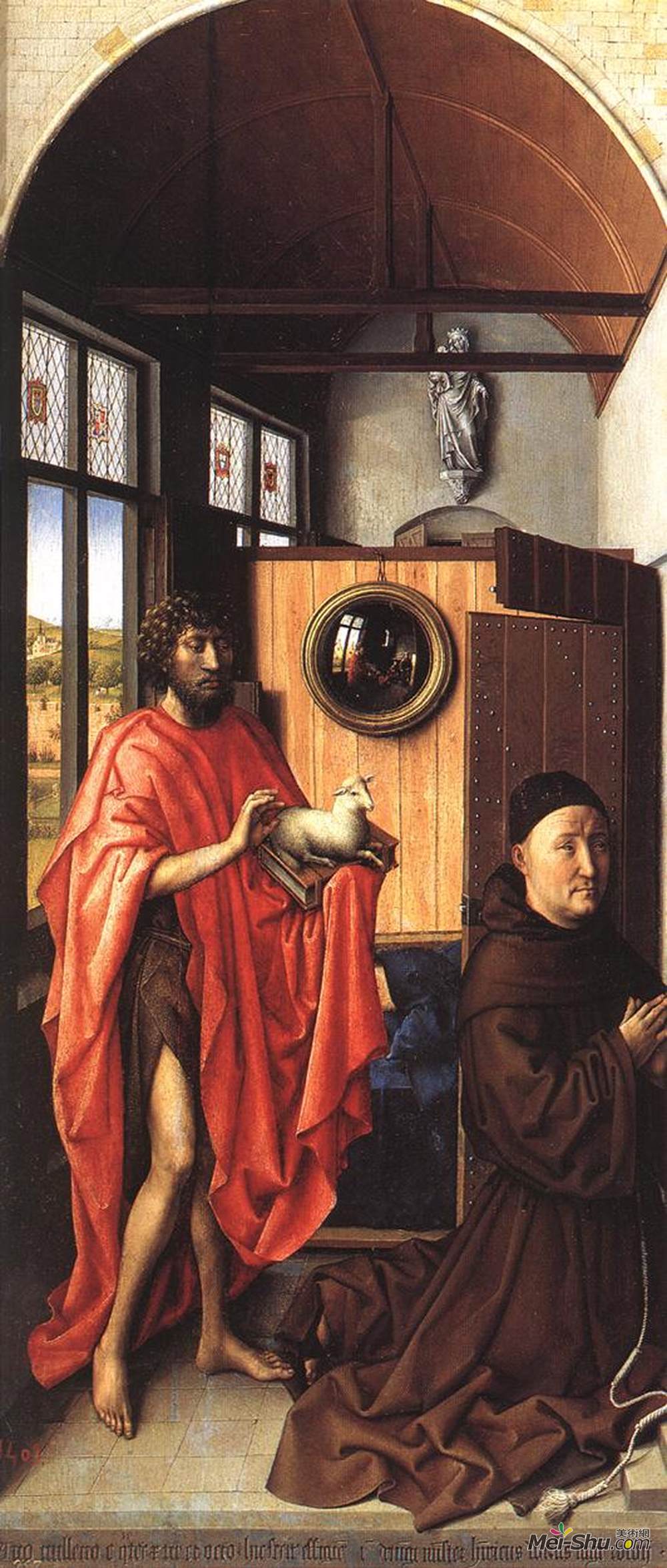 罗伯特.康宾(Robert Campin)高清作品《Werl Altarpiece - St. John the Baptist and the Donor, Heinri》