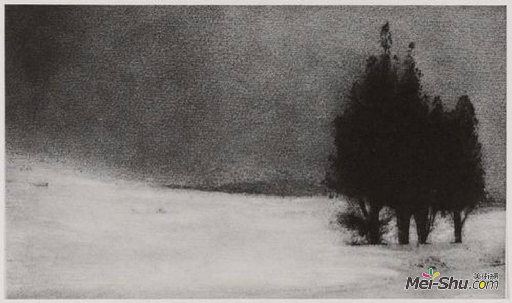 罗伯特·德马奇(Robert Demachy)高清作品《雪景中的三棵树》