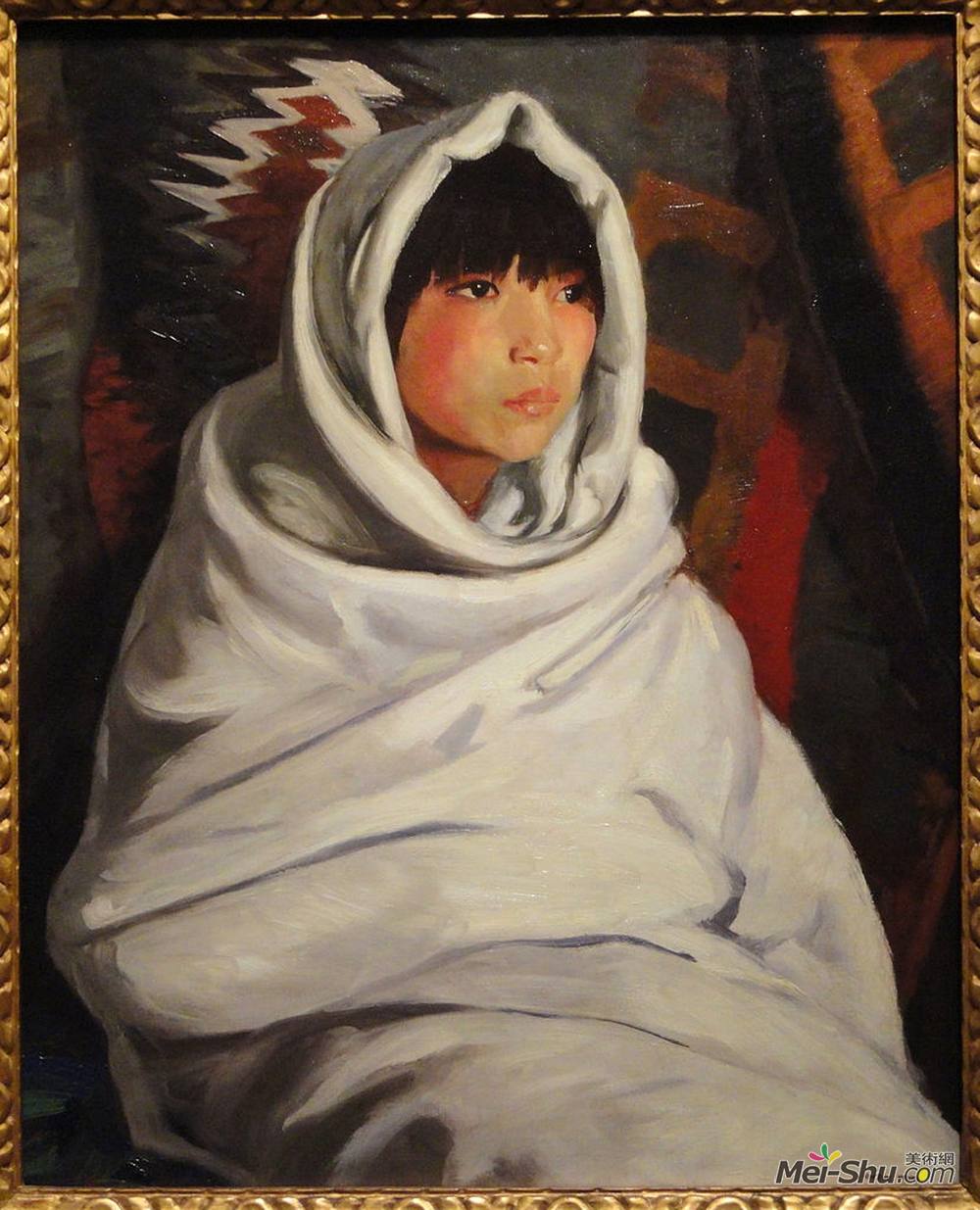 罗伯特·亨利(Robert Henri)高清作品《穿着白色毯子的印度女孩》