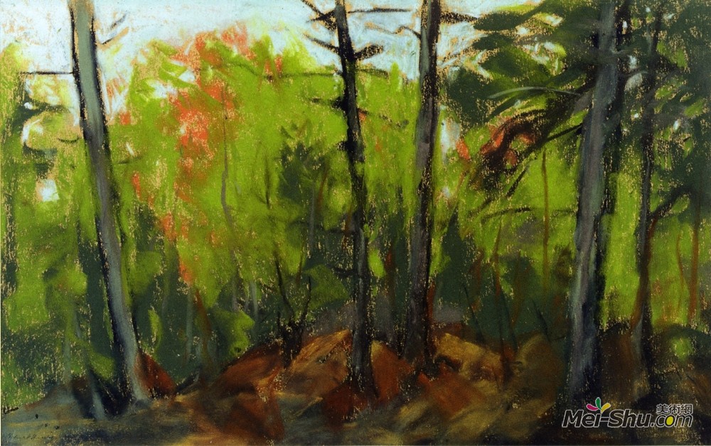 罗伯特·亨利(Robert Henri)高清作品《Woodland Scene, Monhegan, Maine》