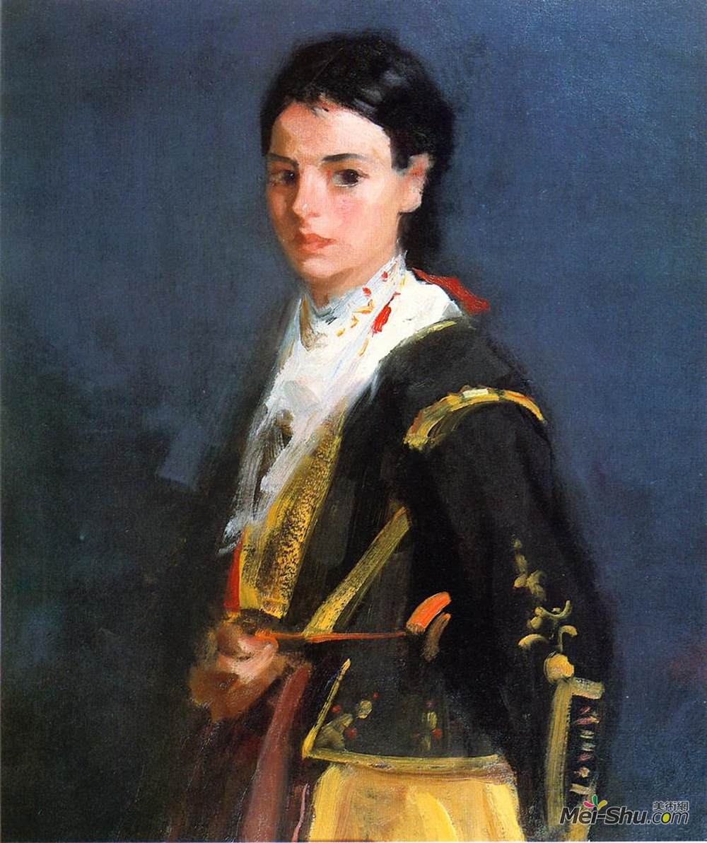 罗伯特·亨利(Robert Henri)高清作品《塞哥维亚的女孩，半长》