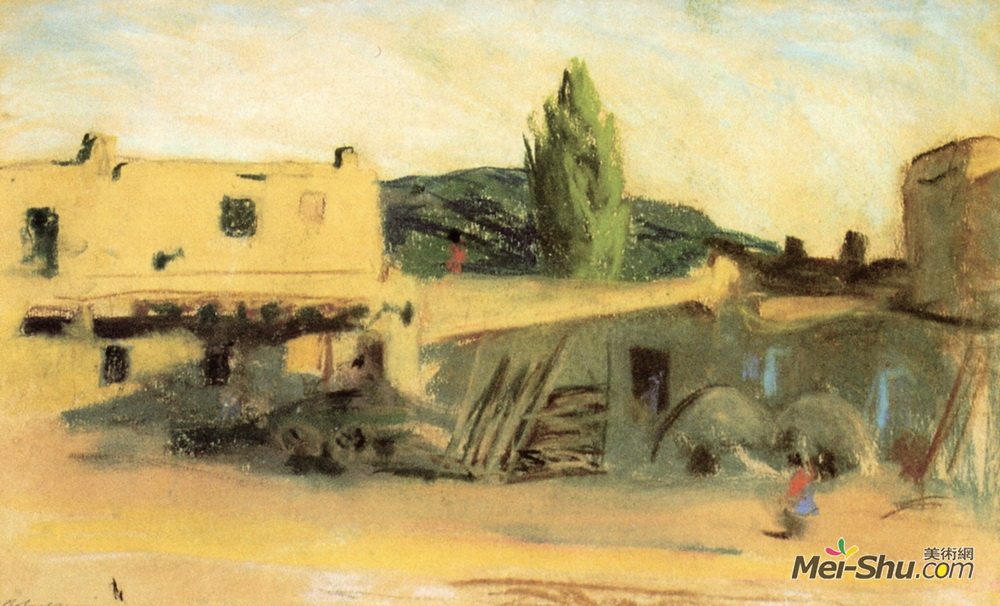 罗伯特·亨利(Robert Henri)高清作品《Adobe Buildings, Santa Fe》
