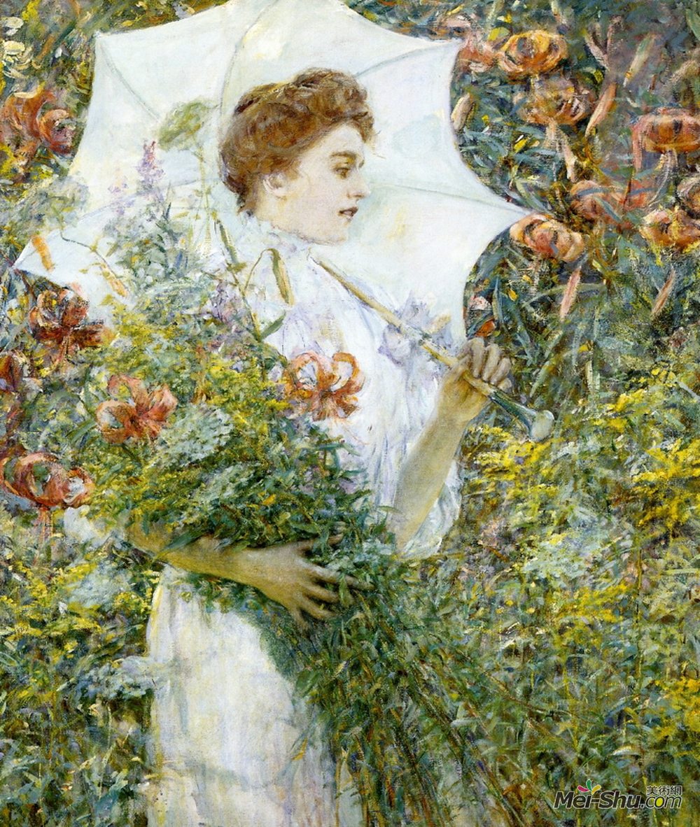 罗伯特·刘易斯·里德(Robert Lewis Reid)高清作品《白色阳伞》
