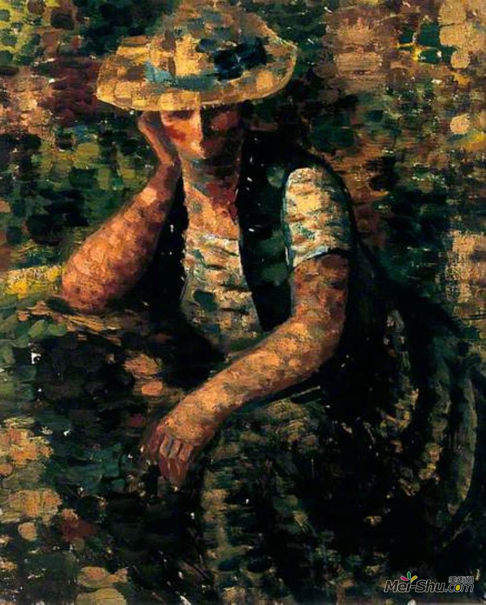 罗杰·比西耶(Roger Bissière)高清作品《草帽的妇女》
