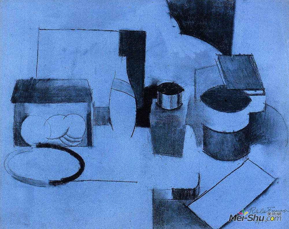 罗杰·德·拉·弗雷纳耶(Roger de La Fresnaye)高清作品《静物，茶罐头和烟草罐头》